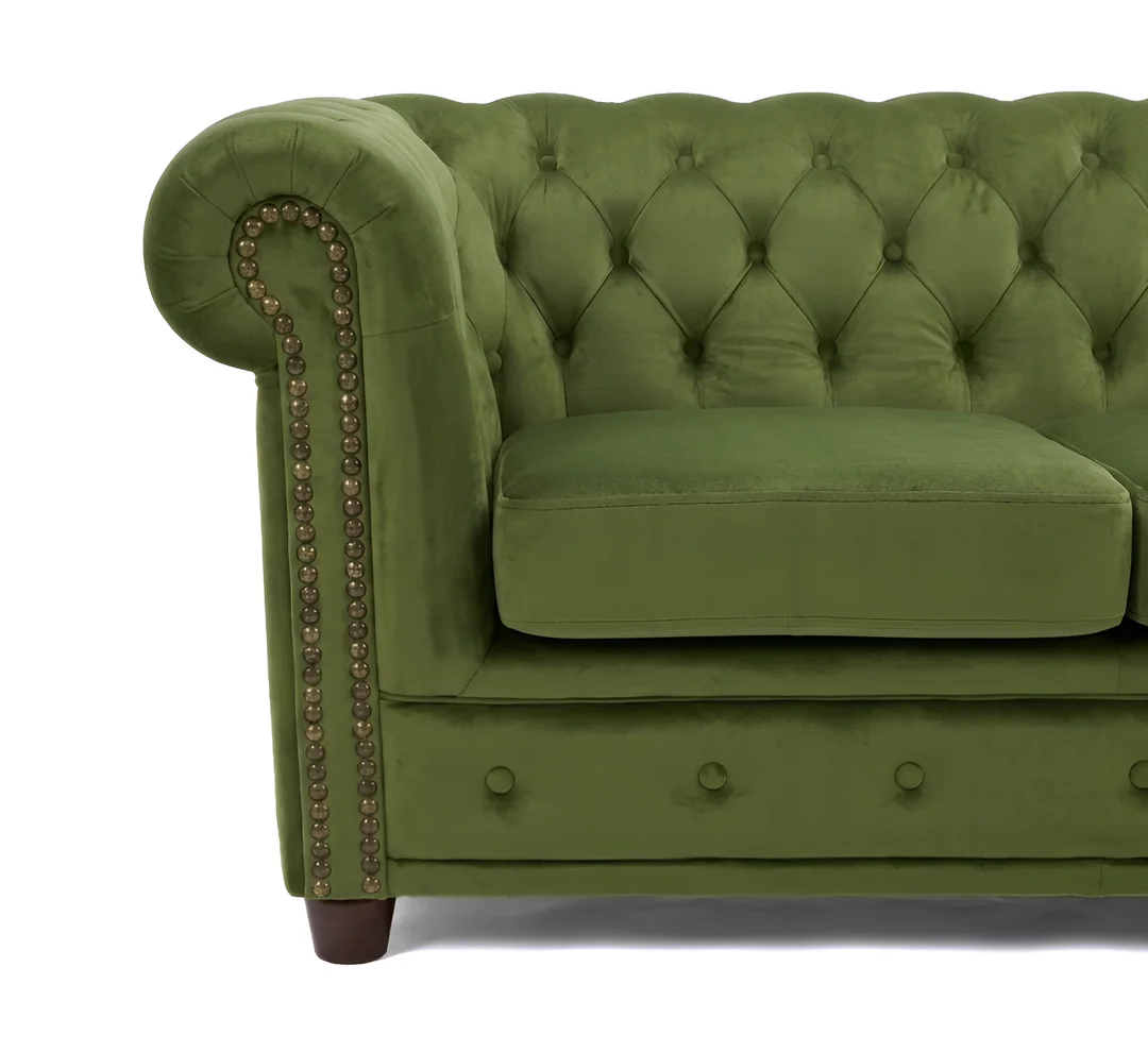Narożnik pikowany Chesterfield zielony welurowy FELIX 2+OT Tk. French Velvet 657 — zdjęcie 3
