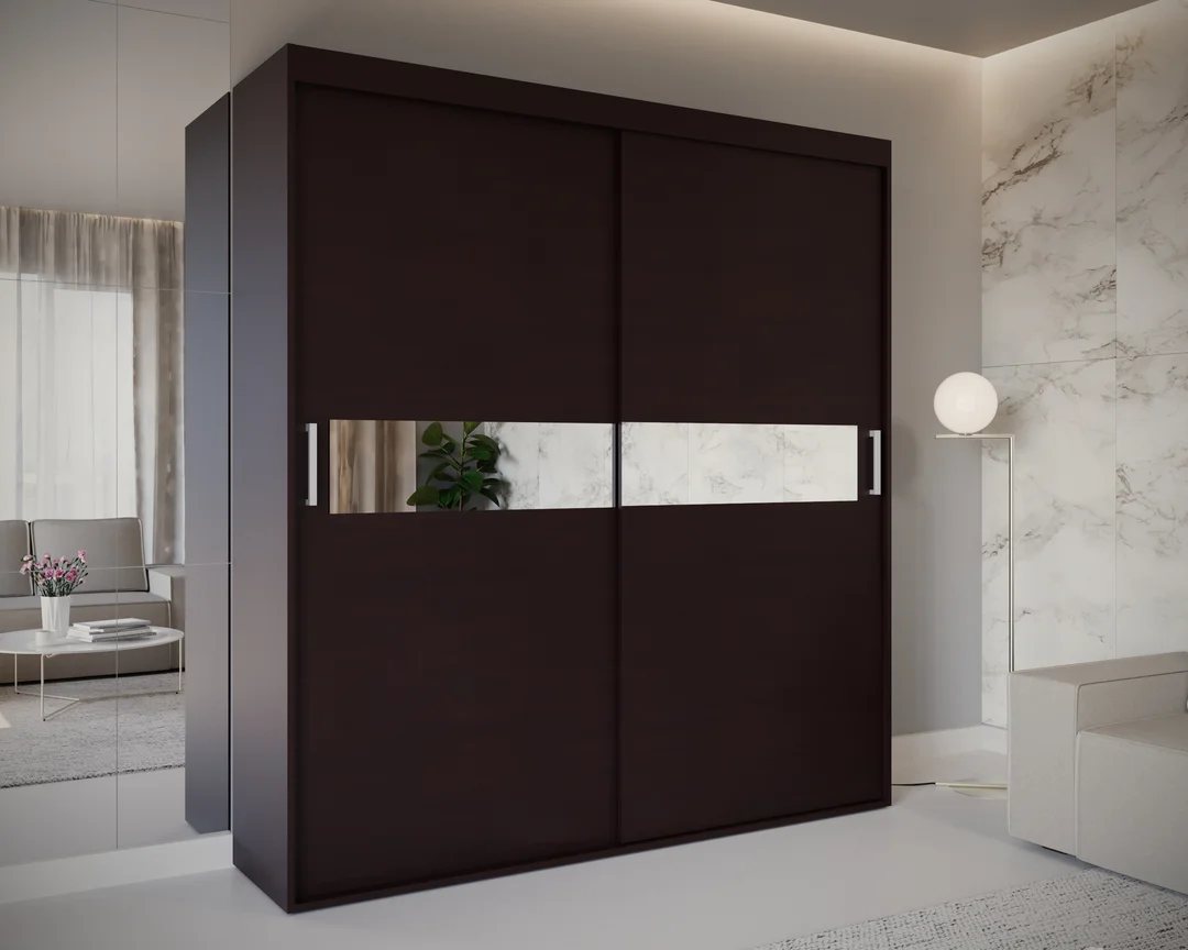 Szafa przesuwna dwudrzwiowa z lustrem na wymiar WEGA — Front - Wenge, Korpus - Wenge
