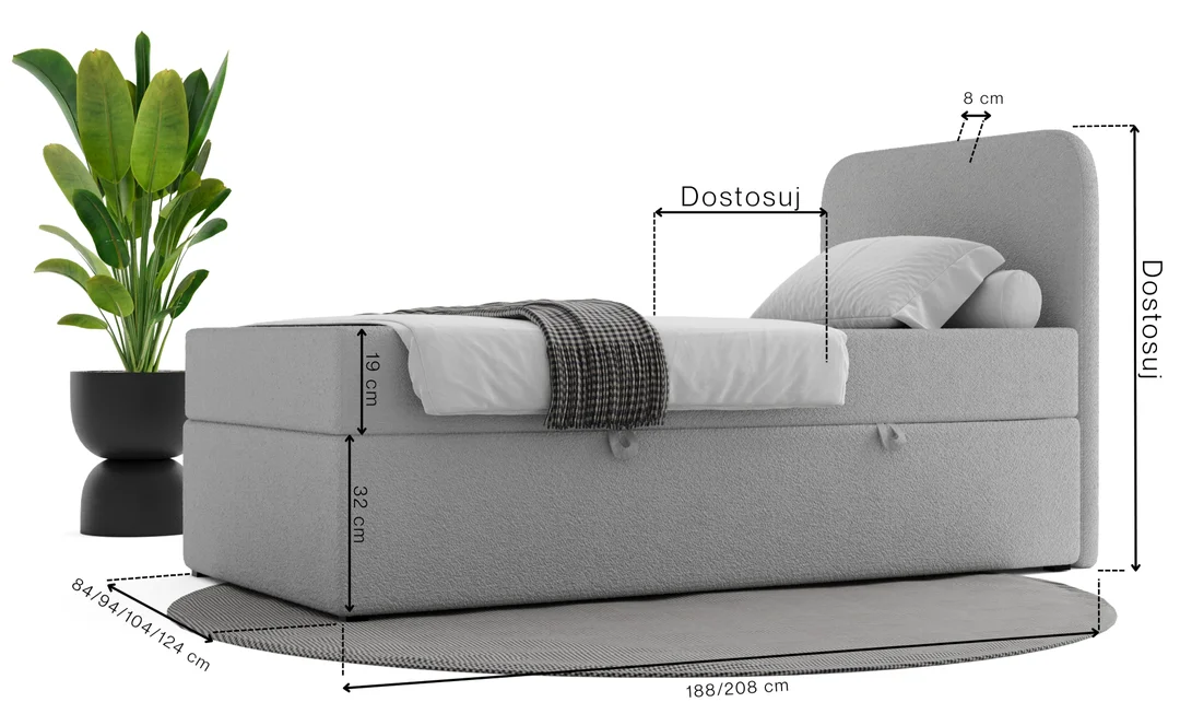 Łóżko Denver Comfort młodzieżowe z pojemnikiem na pościel na wymiar — zdjęcie 5