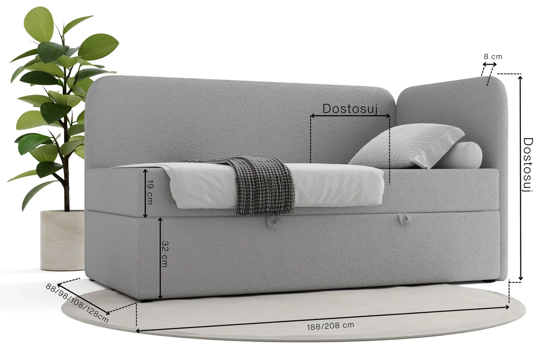 Łóżko Miami Comfort młodzieżowe z pojemnikiem na pościel na wymiar — zdjęcie 5