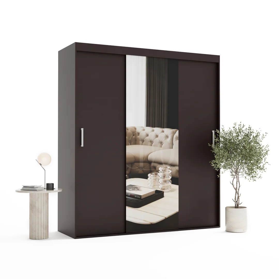 Szafa przesuwna trzydrzwiowa z lustrem na wymiar MONZA — Front - Wenge, Korpus - Wenge