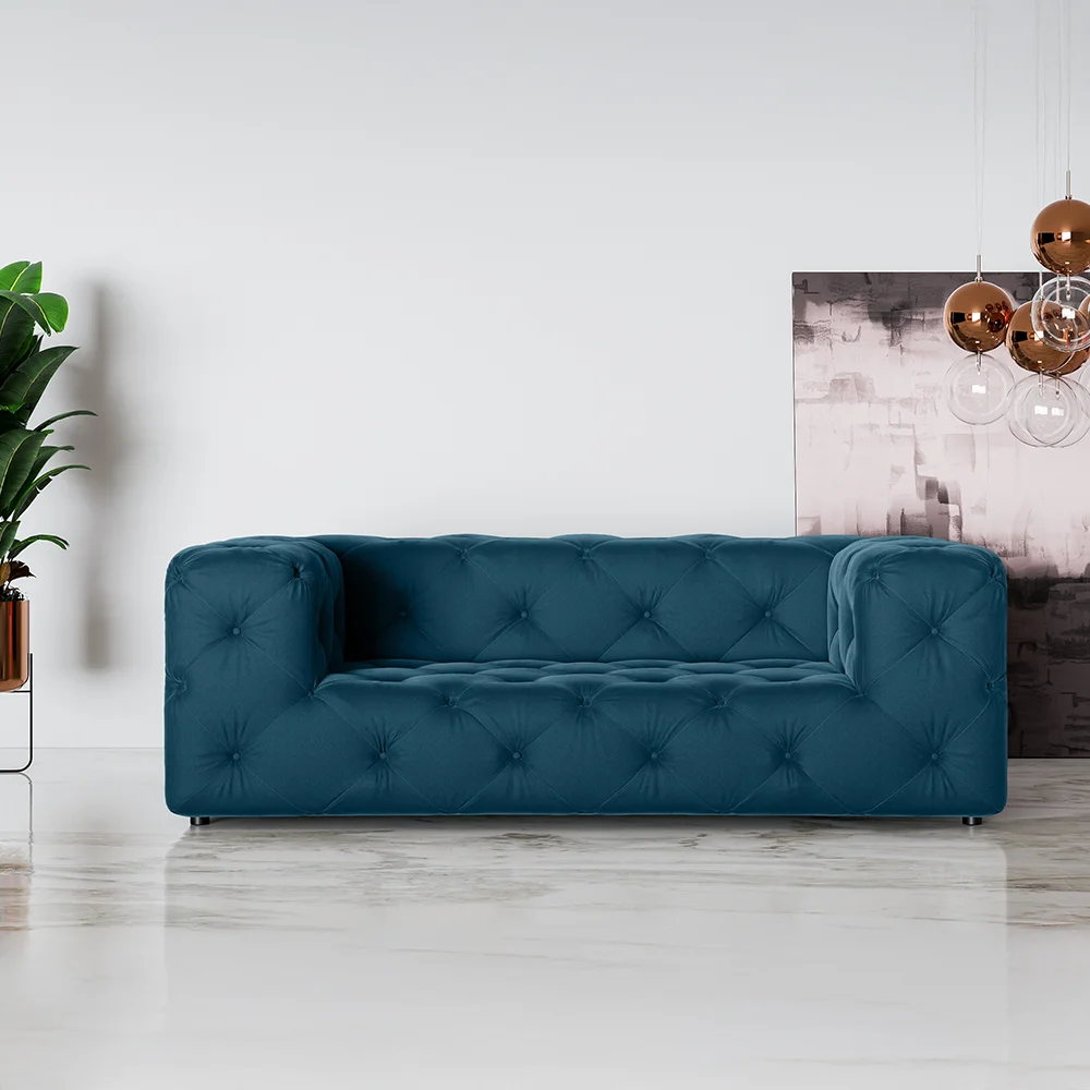 Komfortowa granatowa sofa dwuosobowa pikowana Chesterfield BENTLEY 193x100 — zdjęcie 1