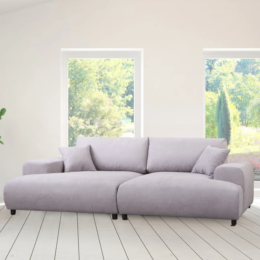 Szara sofa czteroosobowa nowoczesna z głębokim siedziskiem i poduszkami – Mossi 237x144 — zdjęcie 1
