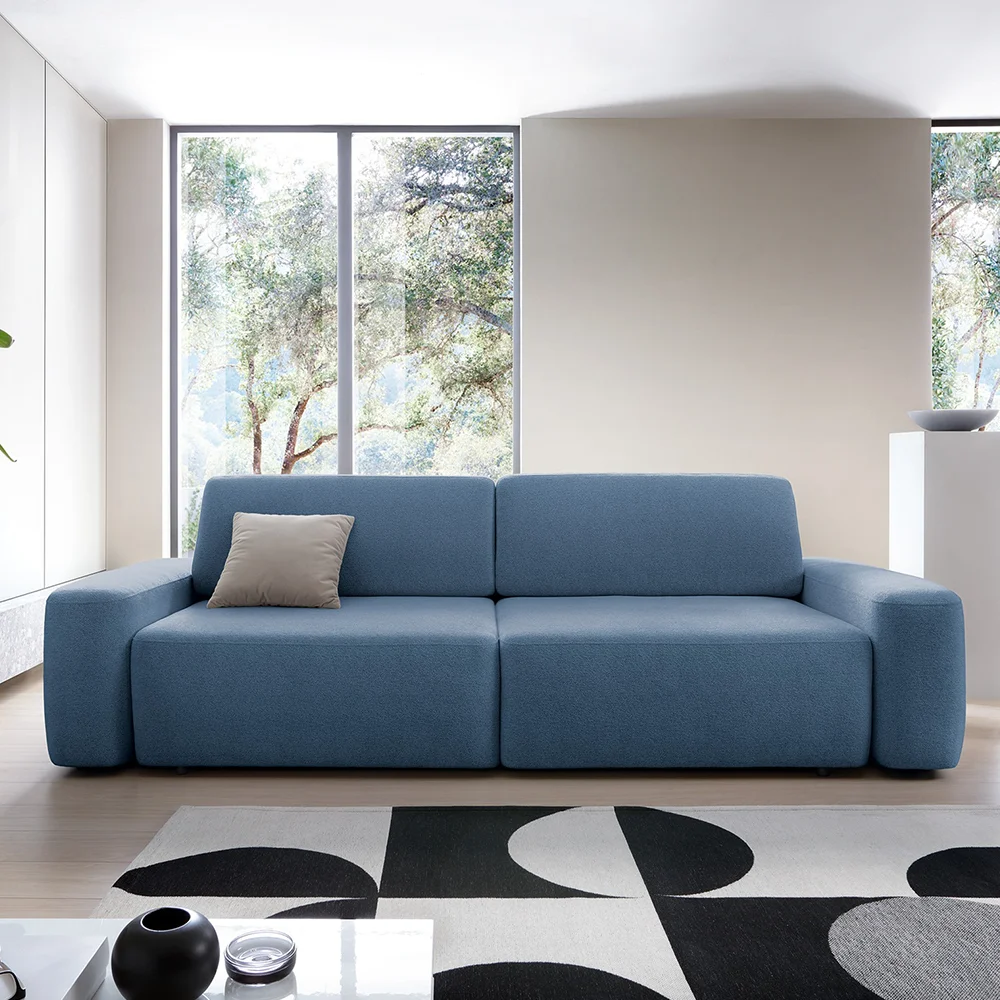 Bolim – nowoczesna sofa granatowa z funkcją spania i pojemnikiem na pościel — zdjęcie 1