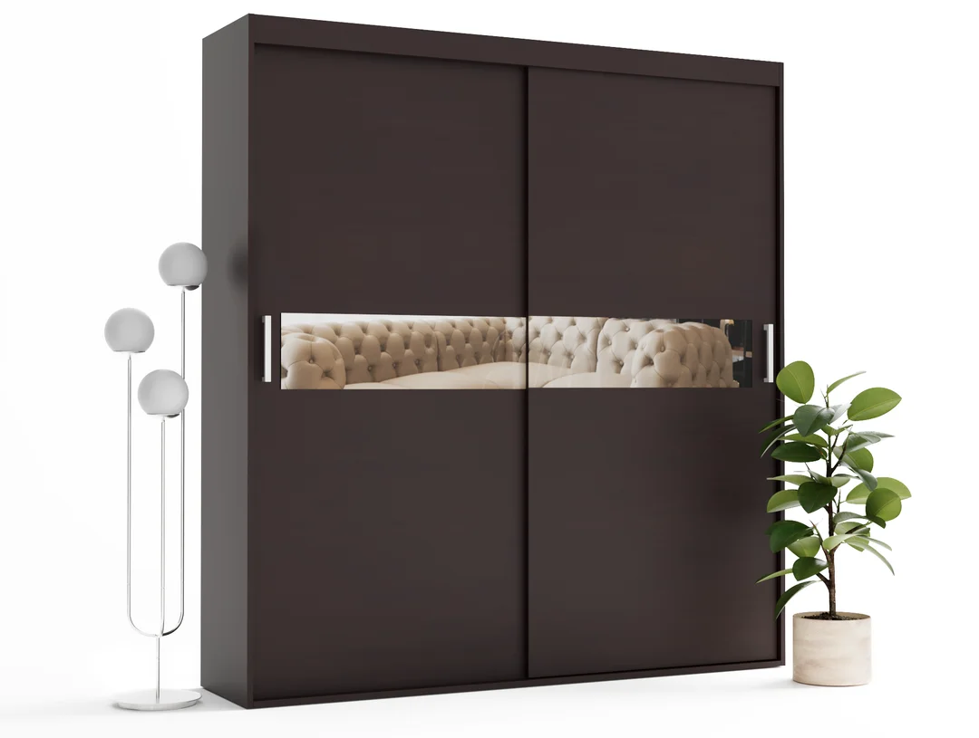 Szafa przesuwna dwudrzwiowa z lustrem na wymiar WEGA — Front - Wenge, Korpus - Wenge