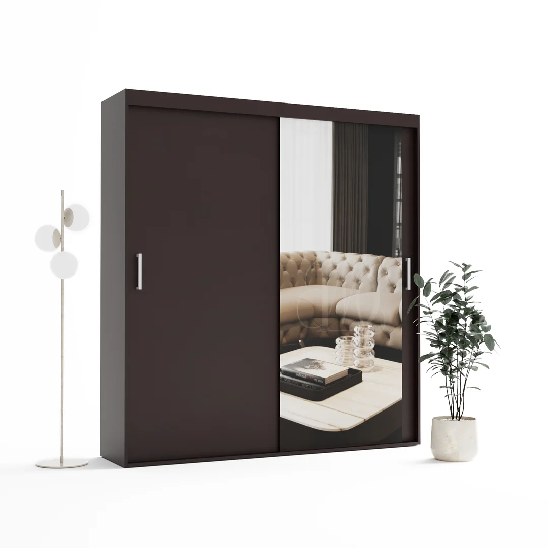 Szafa przesuwna dwudrzwiowa z lustrem na wymiar HAMAL — Front - Wenge, Korpus - Wenge
