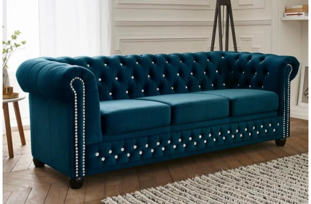 Sofa trzyosobowa z funkcją spania pikowana Chesterfield FELIX BLINK 3 - design i funkcjonalnosc w parze