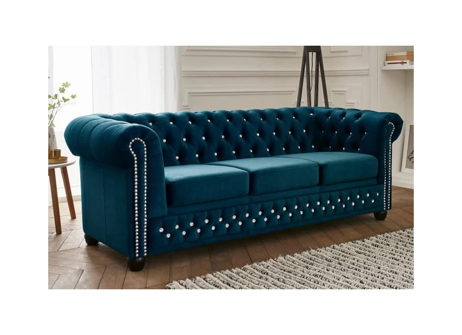 Sofa trzyosobowa z funkcją spania pikowana Chesterfield FELIX BLINK 3