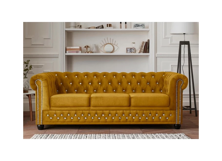 Sofa trzyosobowa z funkcją spania pikowana Chesterfield FELIX BLINK 3