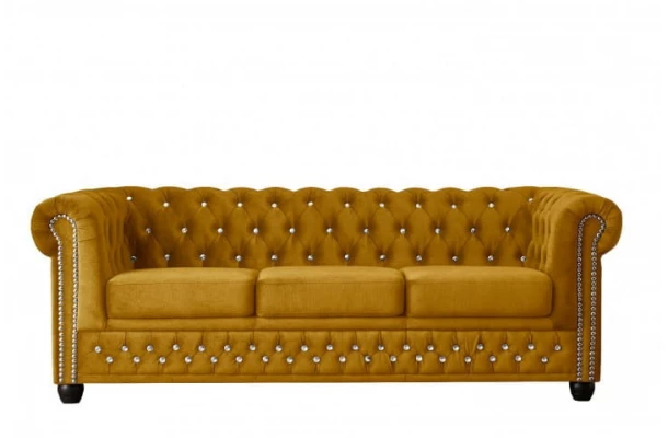 Sofa trzyosobowa z funkcją spania pikowana Chesterfield FELIX BLINK 3 - nowoczesne