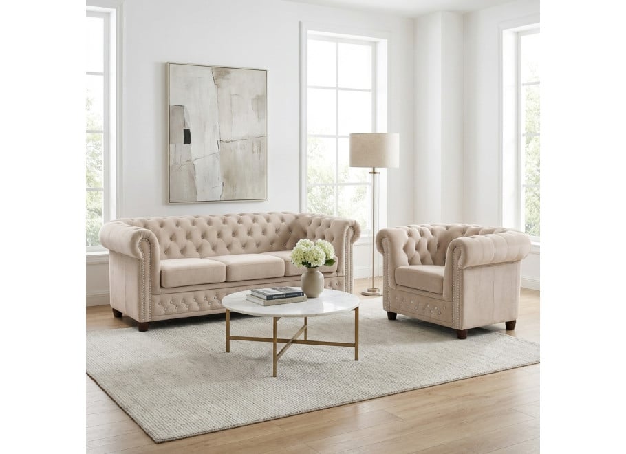 Zestaw mebli pikowanych z kryształkami Chesterfield 3+1 FELIX BLINK - Riviera 21