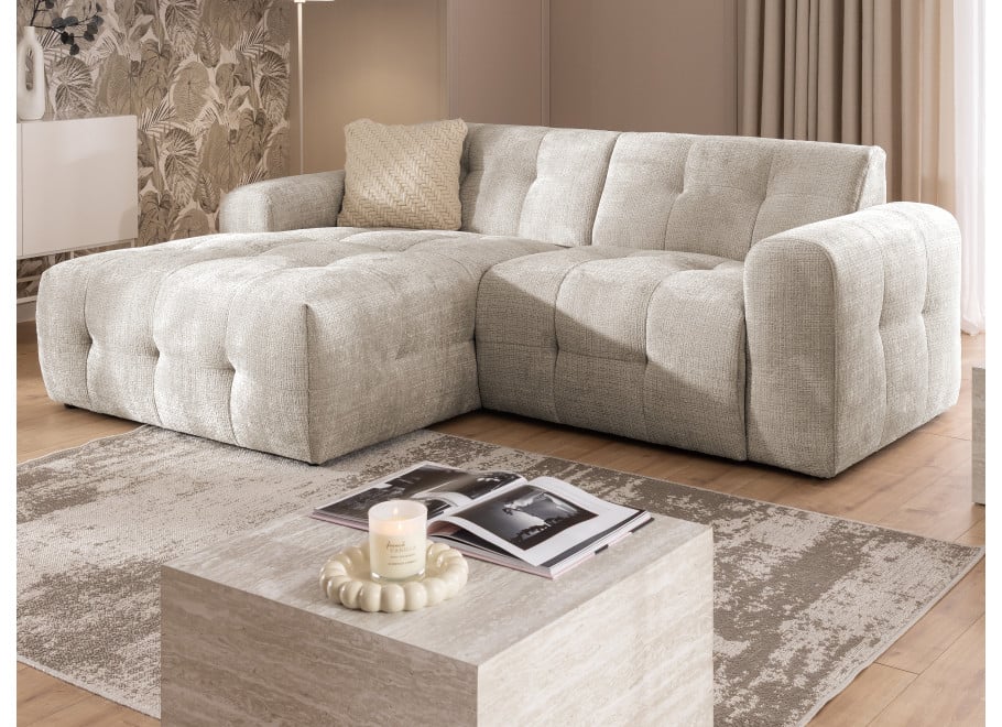 Elegancki Narożnik Imperial beżowy do Salonu w stylu glamour pikowany - Cremona 14