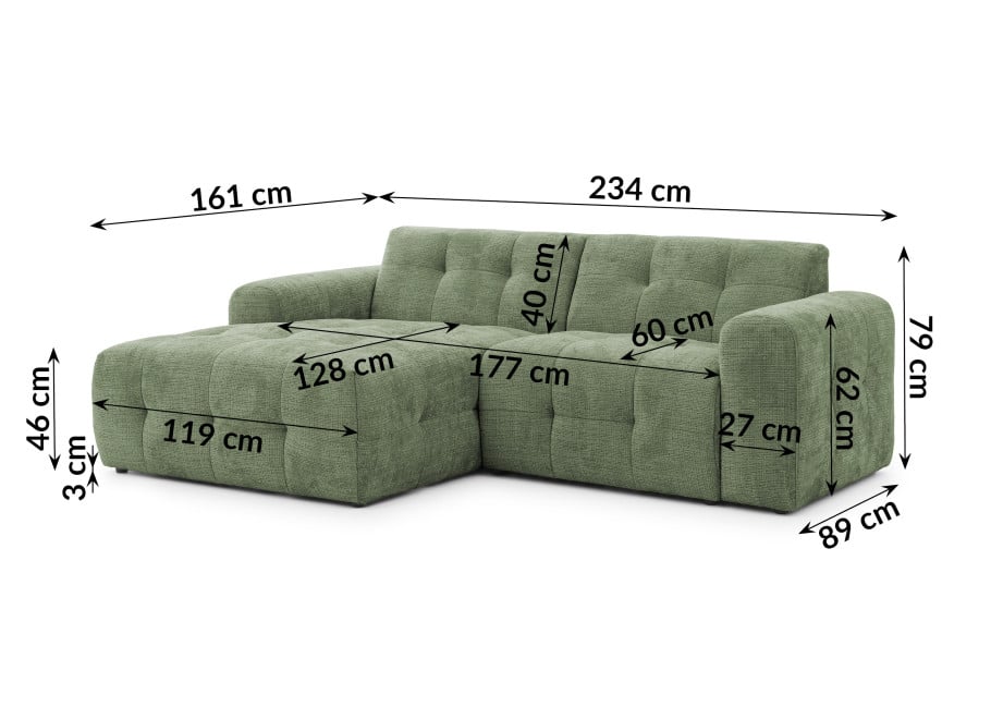 Nowoczesny narożnik Imperial zielona tkanina - pikowana sofa narożna 6