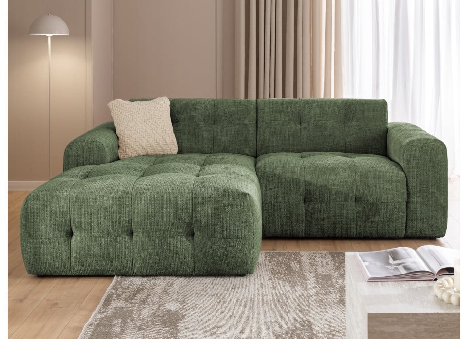 Nowoczesny narożnik Imperial zielona tkanina - pikowana sofa narożna - Cremona 39