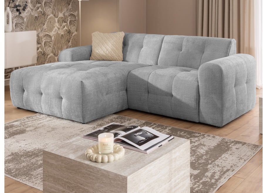 Narożnik Imperial L-kształtny szara tkanina - pikowana sofa narożna do salonu - Cremona 81