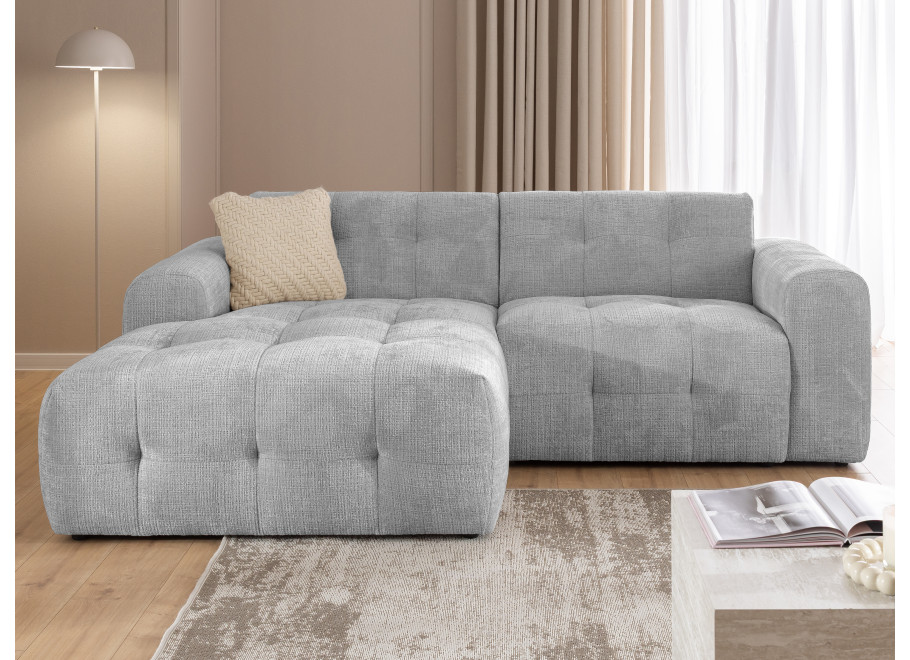 Narożnik Imperial L-kształtny szara tkanina - pikowana sofa narożna do salonu - Cremona 81
