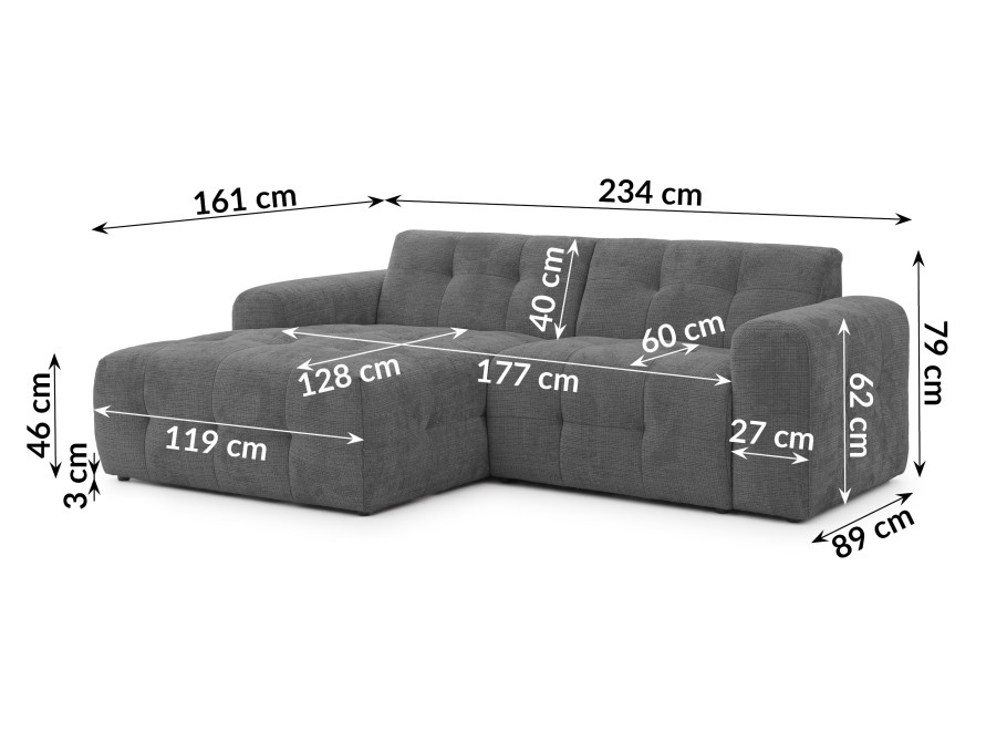 Narożnik Imperial L-kształtny ciemnoszary - pikowana sofa narożna do salonu 6
