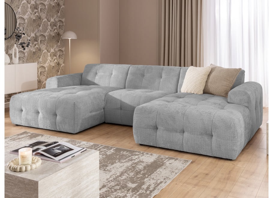 Duży narożnik w kształcie U pikowany glamour szary Imperial - Cremona 81