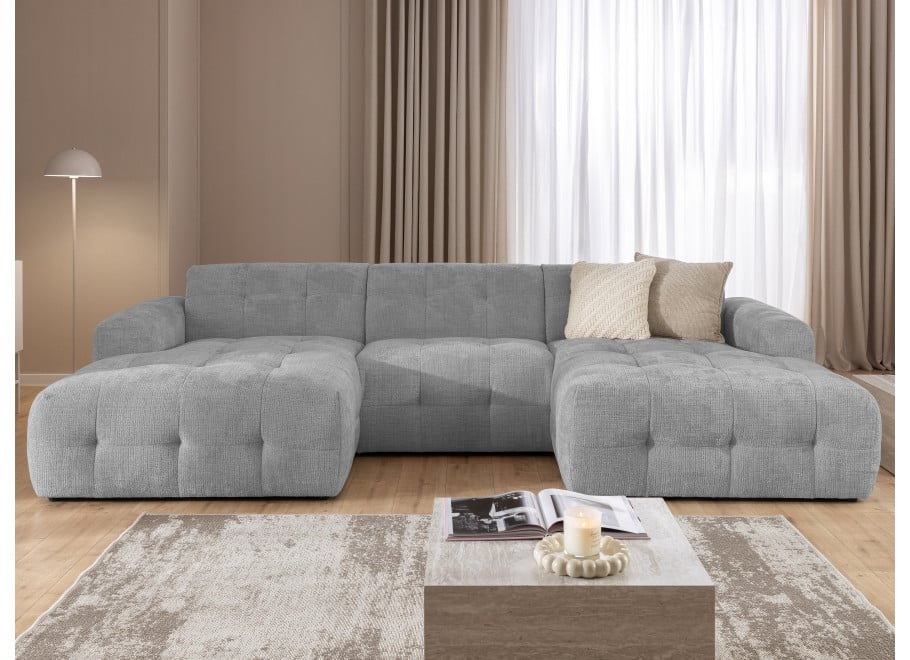 Duży narożnik w kształcie U pikowany glamour szary Imperial - Cremona 81
