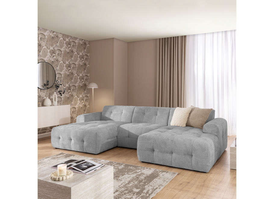 Duży narożnik w kształcie U pikowany glamour szary Imperial - Cremona 81