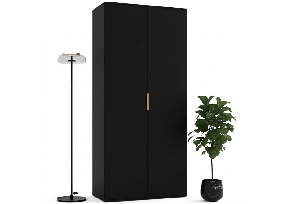 Czarna szafa uchylna dwudrzwiowa otwierana Ardena złoty uchwyt 110x245 cm
