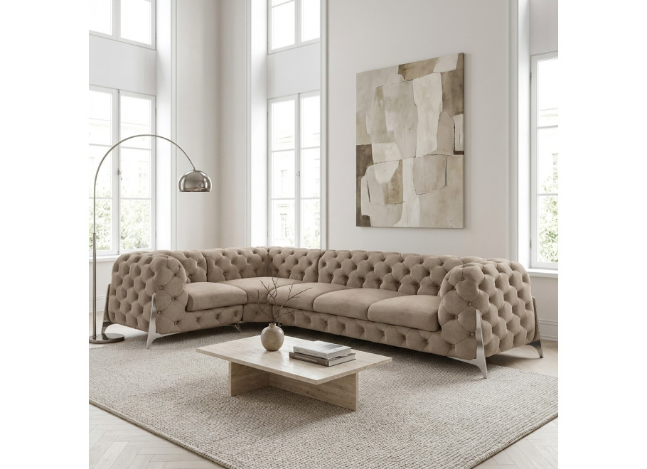 Narożnik pikowany Chesterfield glamour beżowy KALIFORNIA 1+E+3