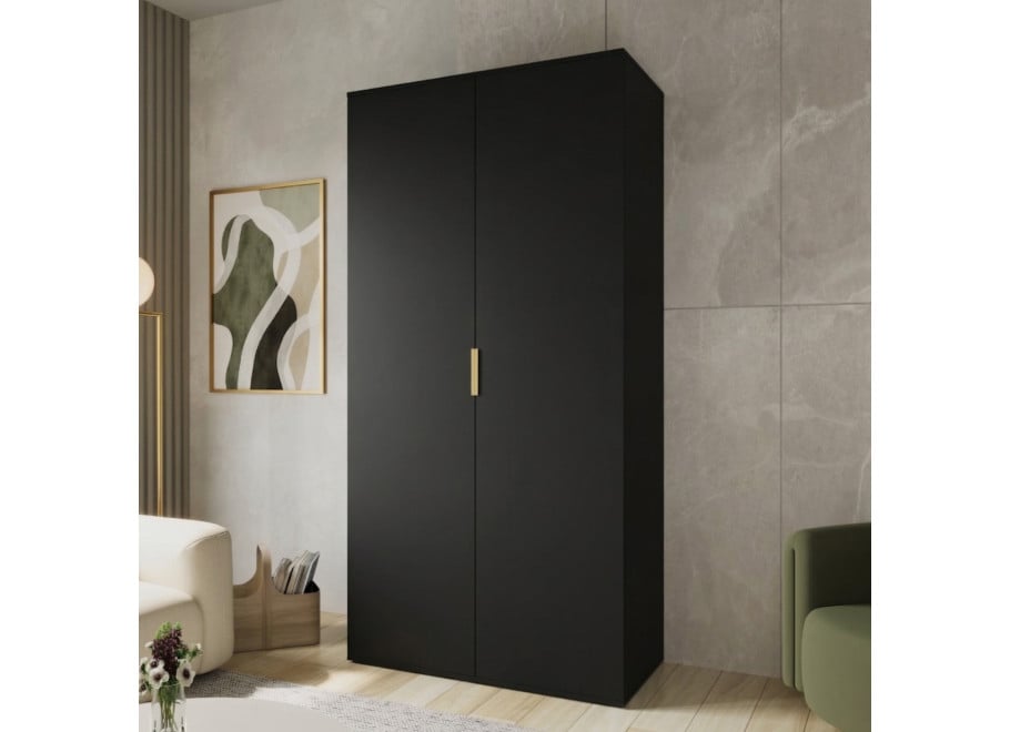Czarna szafa uchylna dwudrzwiowa otwierana Ardena złoty uchwyt 110x245 cm 2