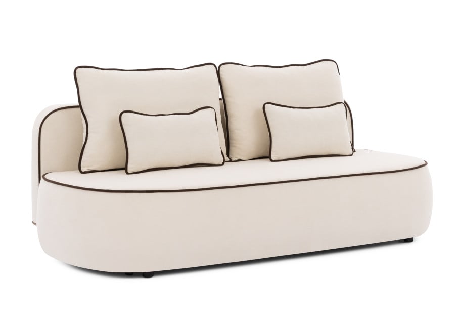 Sofa z funkcją spania i pojemnikiem Bali jasna tkanina pluszowa, ozdobna lamówka - Soft 1 + Soft 6 (lamówka)