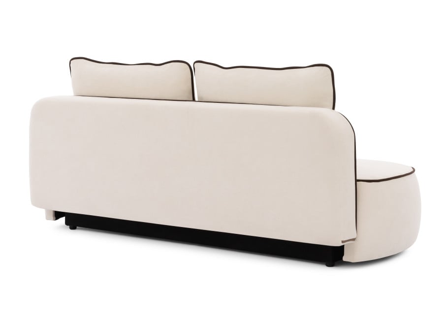 Sofa z funkcją spania i pojemnikiem Bali jasna tkanina pluszowa, ozdobna lamówka - Soft 1 + Soft 6 (lamówka)