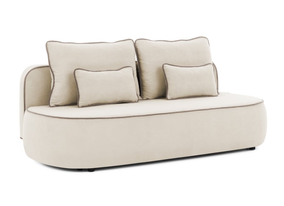 Rozkładana sofa trzyosobowa Bali z lamówka beżowy plusz z funkcją spania - Soft 2 + Soft 4