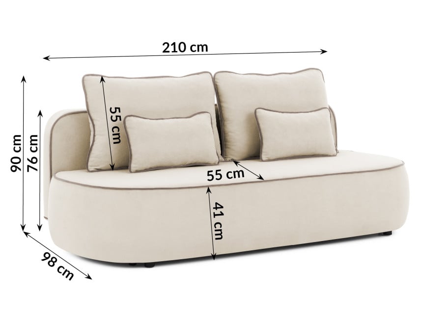 Rozkładana sofa trzyosobowa Bali z lamówka beżowy plusz z funkcją spania - Soft 2 + Soft 4