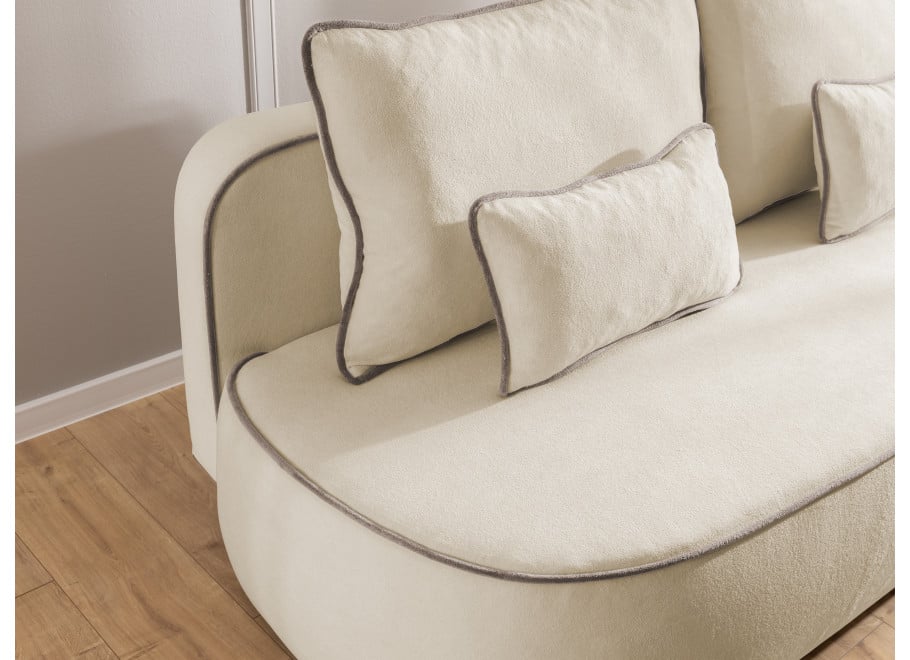 Rozkładana sofa trzyosobowa Bali z lamówka beżowy plusz z funkcją spania - Soft 2 + Soft 4