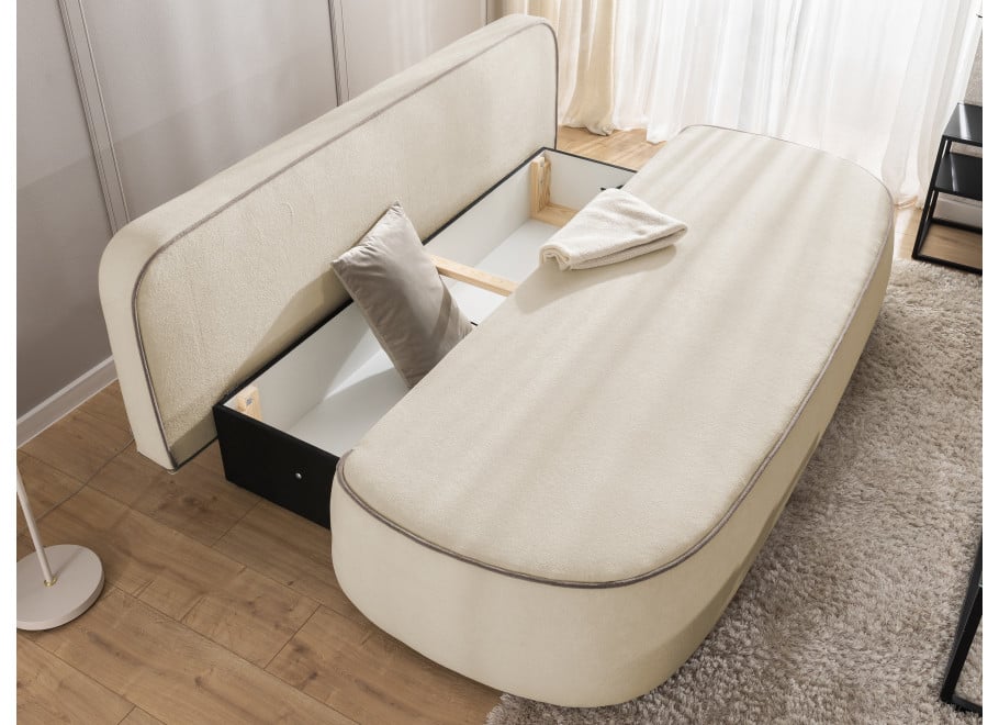 Rozkładana sofa trzyosobowa Bali z lamówka beżowy plusz z funkcją spania - Soft 2 + Soft 4