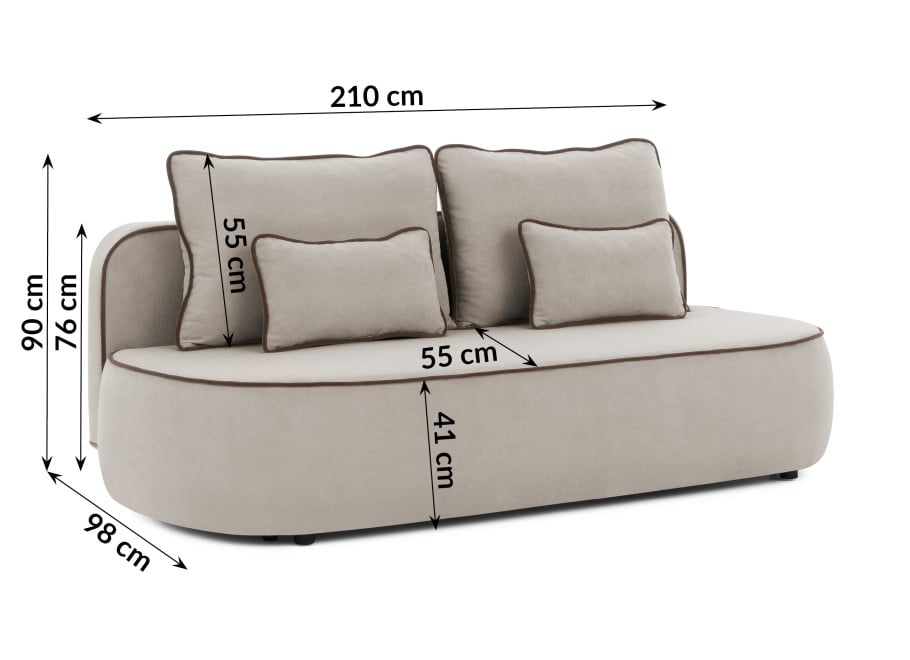Sofa trzyosobowa Bali z funkcją spania tkanina pluszowa z poduszkami 5