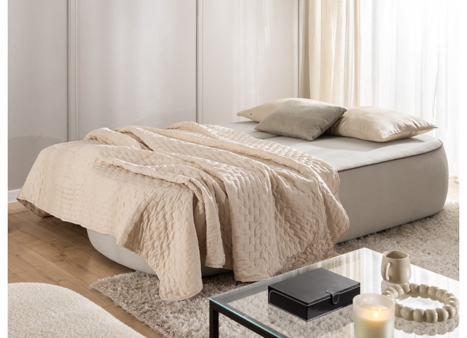 Sofa trzyosobowa Bali z funkcją spania tkanina pluszowa z poduszkami - Soft 4 + Soft 6