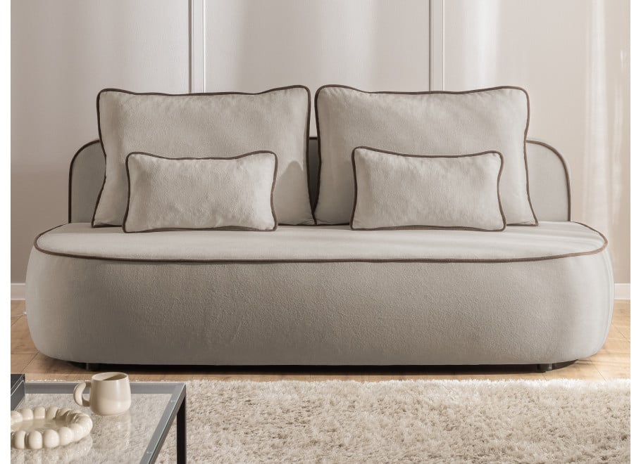 Sofa trzyosobowa Bali z funkcją spania tkanina pluszowa z poduszkami - Soft 4 + Soft 6
