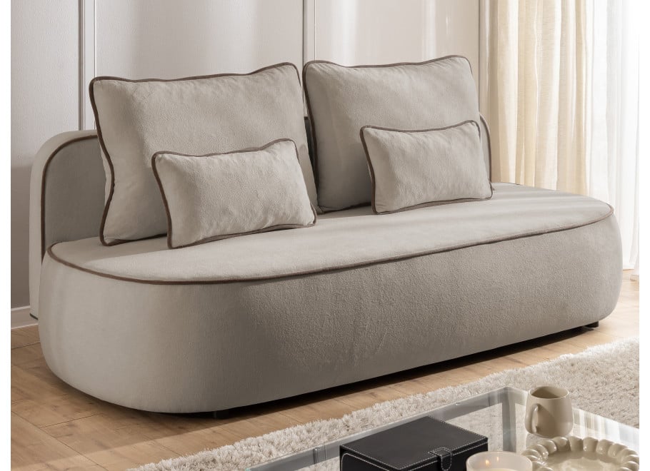 Sofa trzyosobowa Bali z funkcją spania tkanina pluszowa z poduszkami - Soft 4 + Soft 6