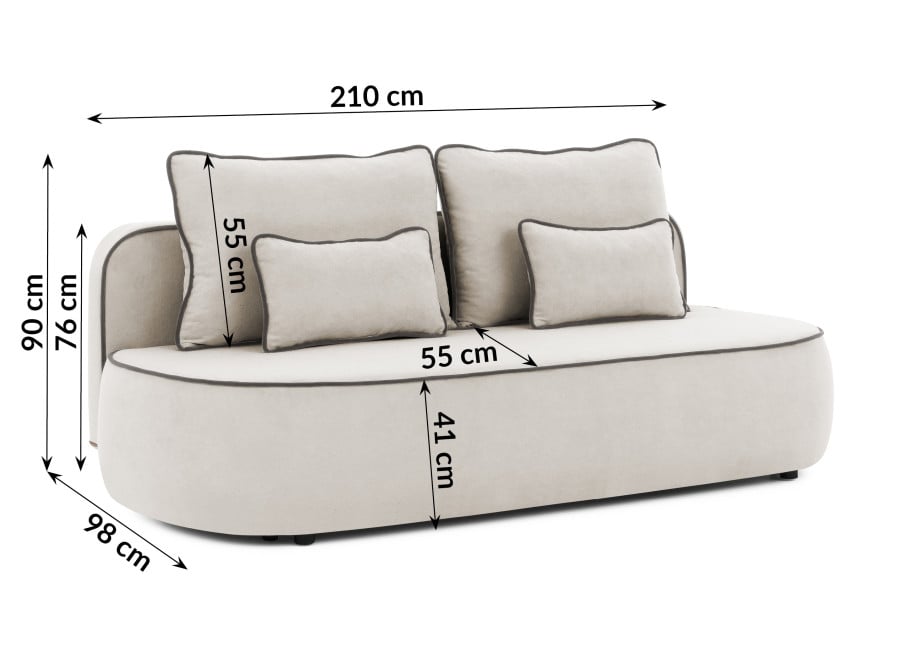 Rozkładana Sofa z funkcją spania Bali szara pluszowa kanapa do salonu - Soft 19 + Soft 21