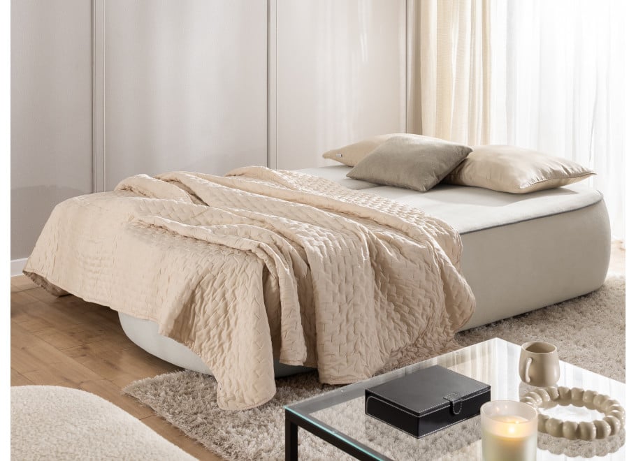 Rozkładana Sofa z funkcją spania Bali szara pluszowa kanapa do salonu - Soft 19 + Soft 21