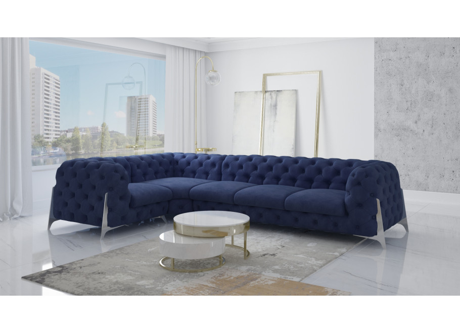 Elegancki narożnik Chesterfield pikowany granatowy KALIFORNIA 1+E+3 4