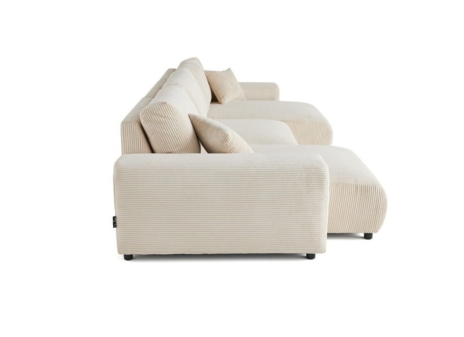 Duży narożnik U nowoczesny Candi beżowy sztruksowy z poduszkami - Lincoln 03