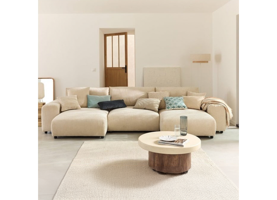 Duży narożnik U nowoczesny Candi beżowy sztruksowy z poduszkami - Lincoln 03