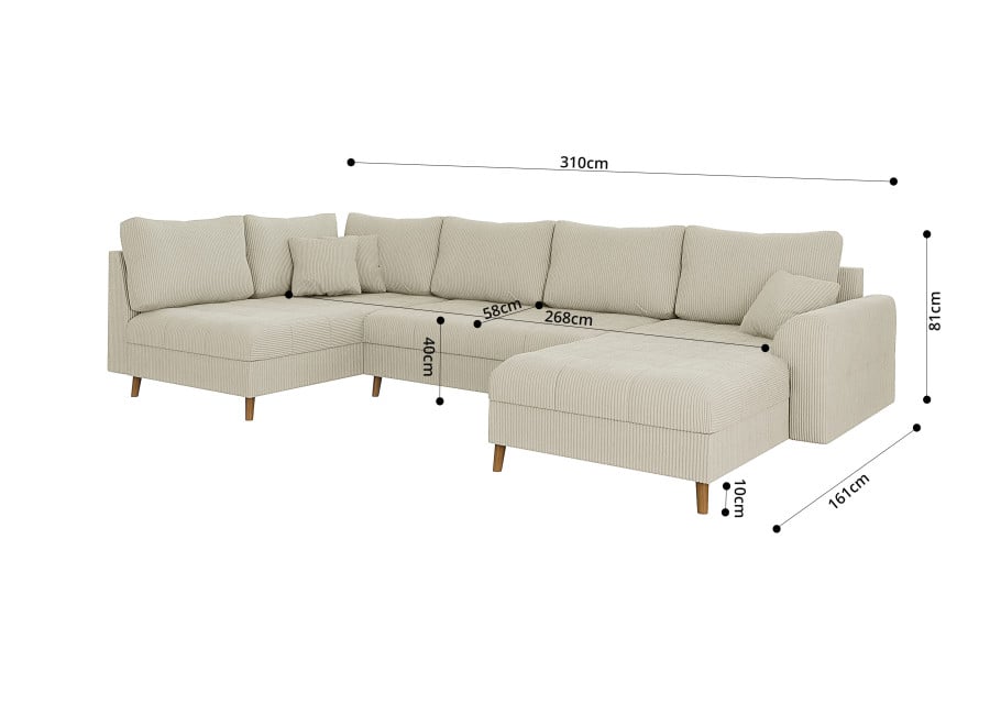 Duży narożnik z przeszyciem nowoczesny Laril U beżowy sztruksowy - Lincoln 03