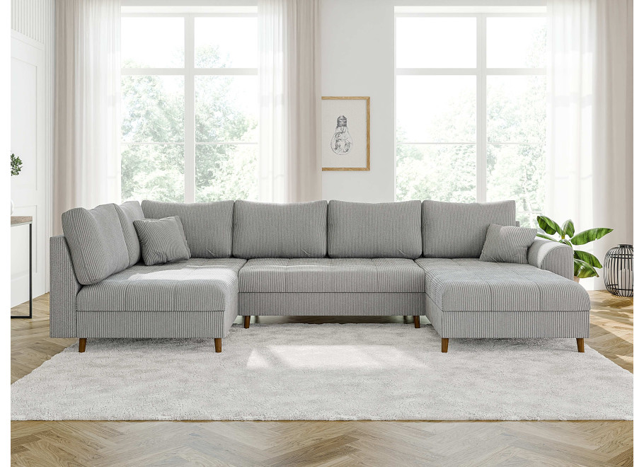 Narożnik nowoczesny szary Laril U na drewnianych nóżkach z przeszyciem - Lincoln 86