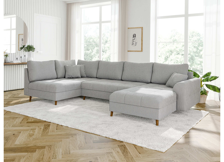 Narożnik nowoczesny szary Laril U na drewnianych nóżkach z przeszyciem - Lincoln 86