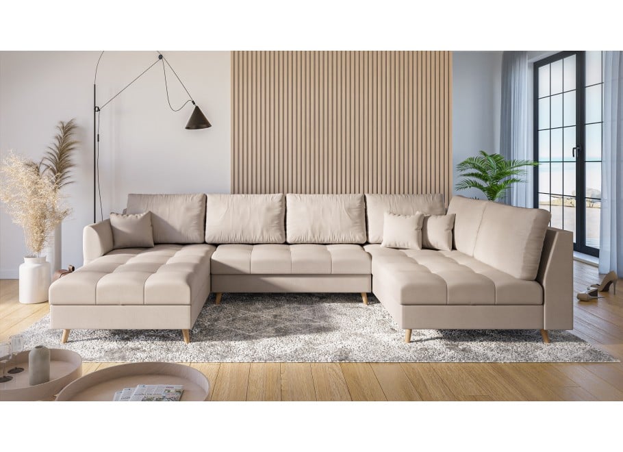Narożnik skandynawski z poduszkami Laril U na drewnianych nogach - Cashmere 01