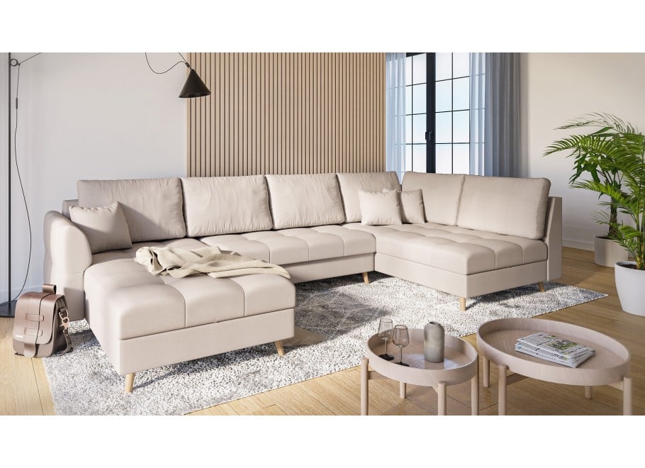 Narożnik skandynawski z poduszkami Laril U na drewnianych nogach - Cashmere 01