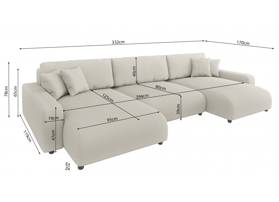 Duży Narożnik U z funkcją spania nowoczesny z poduszkami Sergio 7