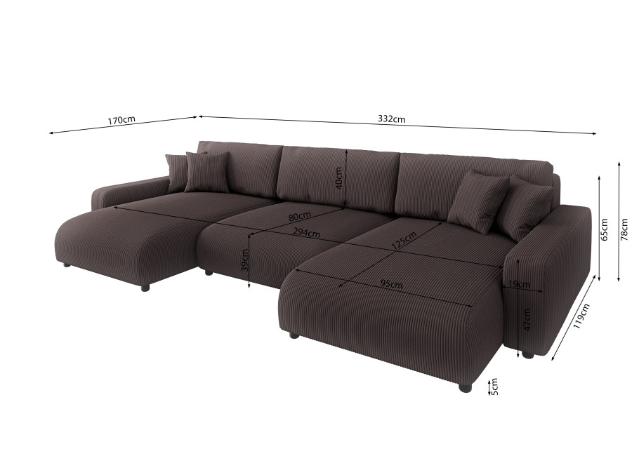 Rozkładany Narożnik nowoczesny U z funkcją spania brązowy Sergio 8