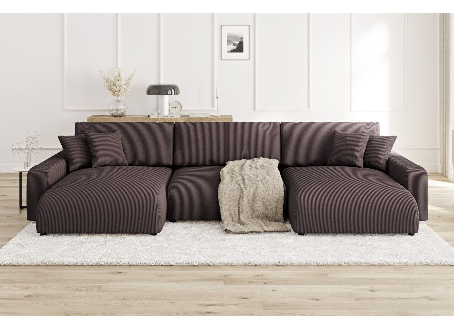 Rozkładany Narożnik nowoczesny U z funkcją spania brązowy Sergio 6